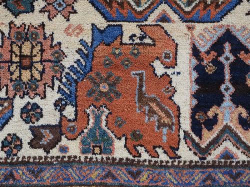 ANTIQUE TRIBAL AFSHAR RUG WITH DRAGON PHOENIX DESIGN ON AN IVORY GROUND CIRCA 1890 - ADDITIONAL PHOTO 10