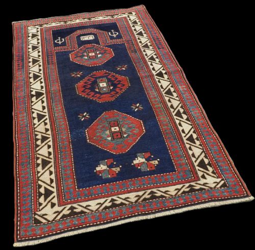 ANTIQUE CAUCASIAN BORDJALOU KAZAK PRAYER RUG DATED '1326' 1908 - ADDITIONAL PHOTO 1