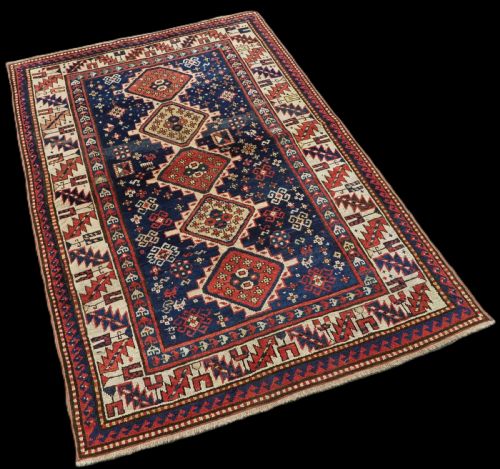 fig 1. ANTIQUE CAUCASIAN GENDJE REGION SMALL KAZAK RUG, SUPERB COLOR, CIRCA 1890.