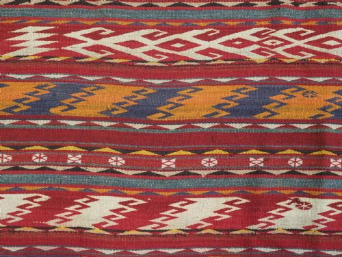 ANTIQUE CENTRAL ASIAN UZBEK GAJERI KILIM BANDED DESIGN CIRCA 190020 - ADDITIONAL PHOTO 8