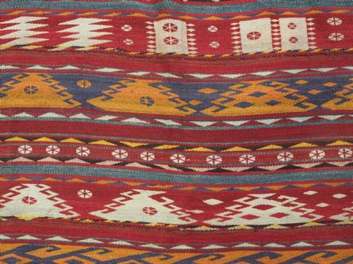 ANTIQUE CENTRAL ASIAN UZBEK GAJERI KILIM BANDED DESIGN CIRCA 190020 - ADDITIONAL PHOTO 9