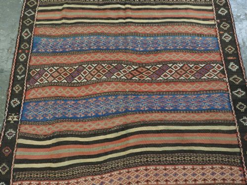 ANTIQUE AFGHAN BALUCH KILIM WITH BANDS OF WEFTWORK CIRCA 1900 - ADDITIONAL PHOTO 3