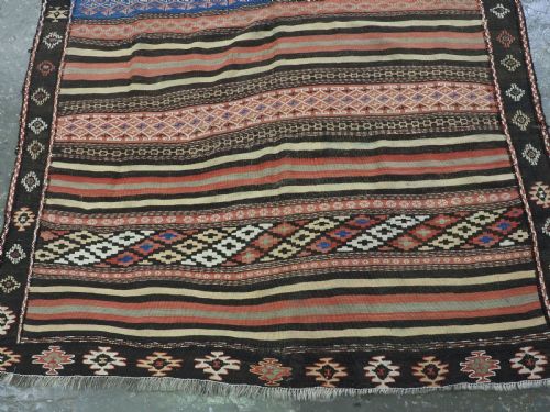 ANTIQUE AFGHAN BALUCH KILIM WITH BANDS OF WEFTWORK CIRCA 1900 - ADDITIONAL PHOTO 4