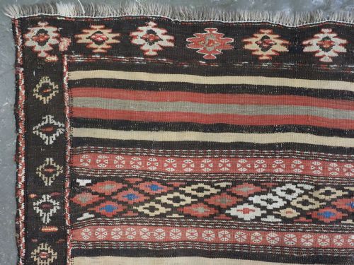 ANTIQUE AFGHAN BALUCH KILIM WITH BANDS OF WEFTWORK CIRCA 1900 - ADDITIONAL PHOTO 5
