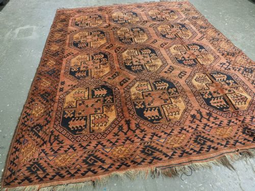 fig 1. ANTIQUE AFGHAN ERSARI TURKMEN CARPET, WARM COLOURS, CIRCA 1900.
