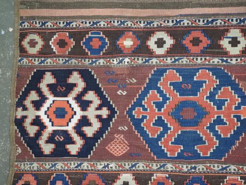 ANTIQUE CAUCASIAN KAZAK KILIM MADE FROM MAFRASH PANELS CIRCA 1900 - ADDITIONAL PHOTO 3