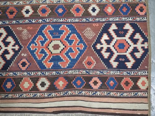 ANTIQUE CAUCASIAN KAZAK KILIM MADE FROM MAFRASH PANELS CIRCA 1900 - ADDITIONAL PHOTO 6