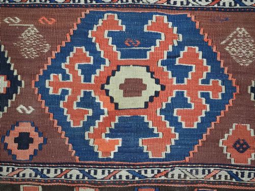 ANTIQUE CAUCASIAN KAZAK KILIM MADE FROM MAFRASH PANELS CIRCA 1900 - ADDITIONAL PHOTO 7