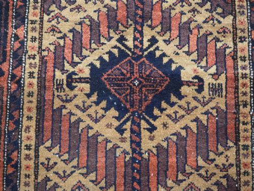 ANTIQUE BALUCH RUG WITH CAMEL GROUND 3 LATCH HOOK MEDALLION DESIGN CIRCA 190020 - ADDITIONAL PHOTO 9