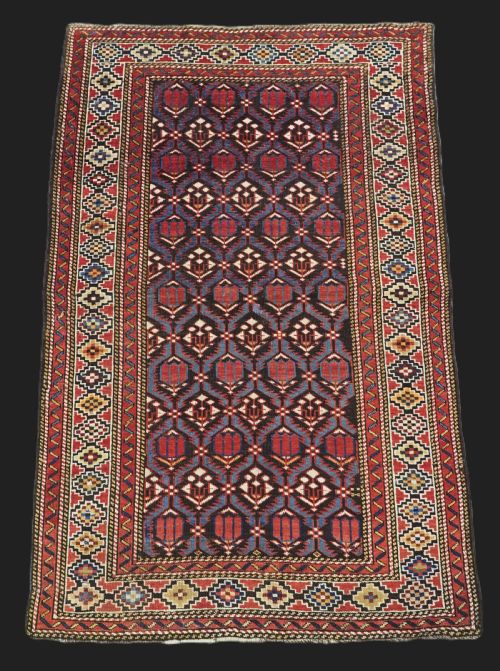 Antique Caucasian Shirvan Baku Region Rug with 'Tulips in Lattice' Design, Circa 1890.