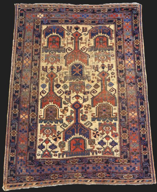 Antique Afshar Neriz Rug with Shield Design of Early Date, 2nd Half 19th Century.