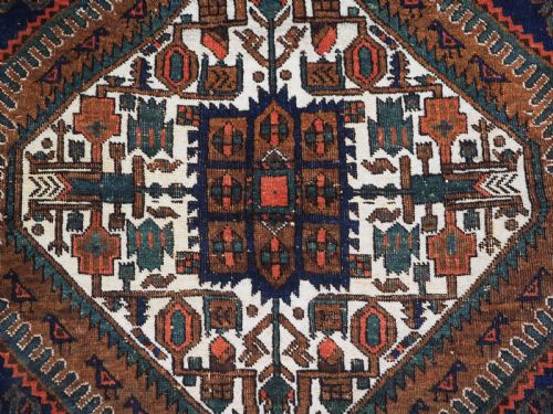 ANTIQUE AFSHAR NERIZ RUG WITH SMALL MEDALLION BOTEH DESIGN CIRCA 1900 - ADDITIONAL PHOTO 8