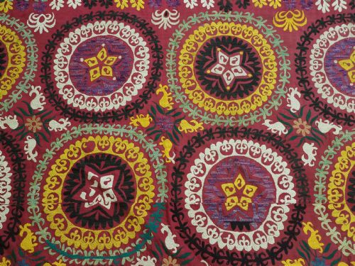 VINTAGE UZBEK SUZANI PROBABLY LAKAI TRIBE SILK ON COTTON CIRCA 192030 - ADDITIONAL PHOTO 6
