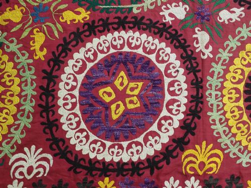 VINTAGE UZBEK SUZANI PROBABLY LAKAI TRIBE SILK ON COTTON CIRCA 192030 - ADDITIONAL PHOTO 8