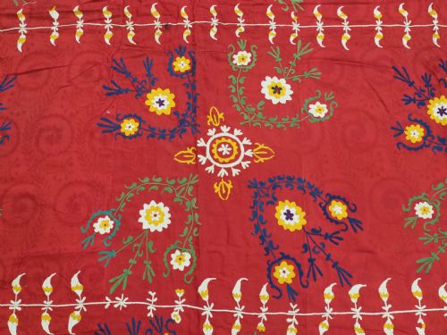 ANTIQUE UZBEK SUZANI PROBABLY TAJIK SILK ON RED COTTON GROUND CIRCA 1900 - ADDITIONAL PHOTO 7