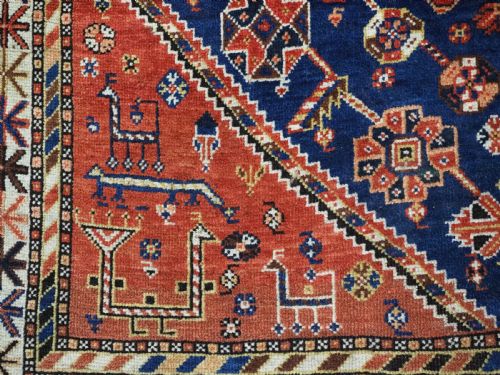 ANTIQUE QASHQAI TRIBAL RUG WITH SINGLE MEDALLION PEACOCKS CIRCA 1900 - ADDITIONAL PHOTO 11