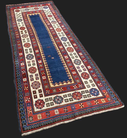 ANTIQUE CAUCASIAN TALISH LONG RUG WITH BLUE GROUND OUTSTANDING CONDITION AND COLOUR CIRCA 1880 - ADDITIONAL PHOTO 1