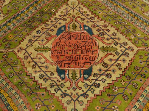 ANTIQUE TURKISH OUSHAK CARPET OF SCARCE DESIGN WITH RARE GREEN FIELD CIRCA 1890 - ADDITIONAL PHOTO 6
