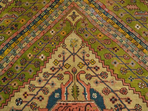 ANTIQUE TURKISH OUSHAK CARPET OF SCARCE DESIGN WITH RARE GREEN FIELD CIRCA 1890 - ADDITIONAL PHOTO 8