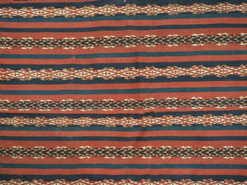 ANTIQUE UZBEK GAJERI KILIM WITH FINE BANDED DESIGN CIRCA 190020 - ADDITIONAL PHOTO 5