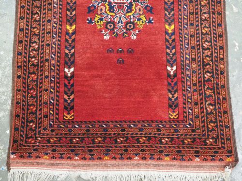 ANTIQUE AFGHAN KIZIL AYAK MOSQUE PRAYER RUG WITH DOUBLE LANTERN CIRCA 1920 - ADDITIONAL PHOTO 4