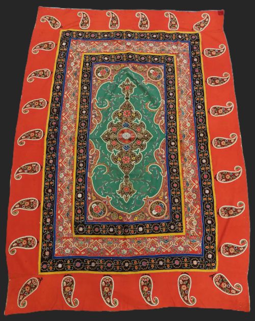 ANTIQUE PERSIAN RASHT EMBROIDERY SILK FELT APPLIQUE WORK CIRCA 1900 - ADDITIONAL PHOTO 1