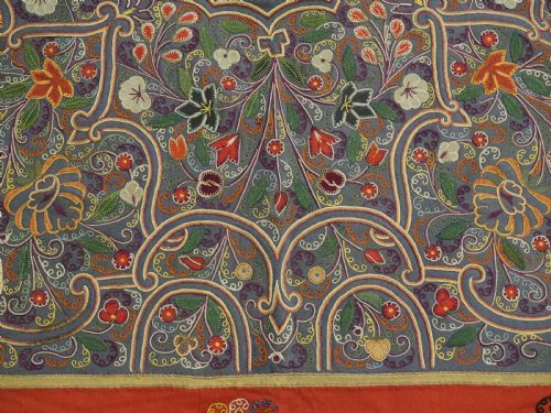 ANTIQUE PERSIAN RASHT EMBROIDERY WITH SMALL FLORAL MEDALLION SILK ON FELT CIRCA 1900 - ADDITIONAL PHOTO 11