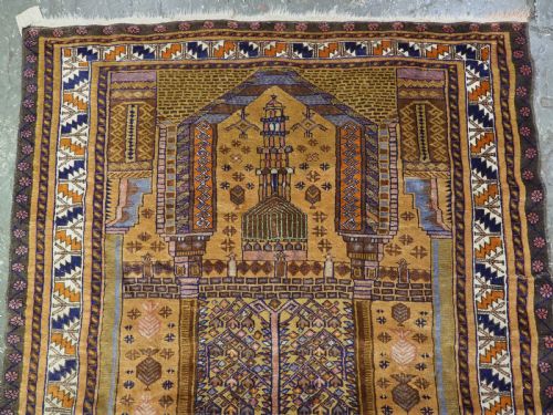 VINTAGE AFGHAN TAIMANI SISTAN BALUCH PRAYER RUG MIXED TECHNIQUE CAMEL WOOL CIRCA 1930 - ADDITIONAL PHOTO 2
