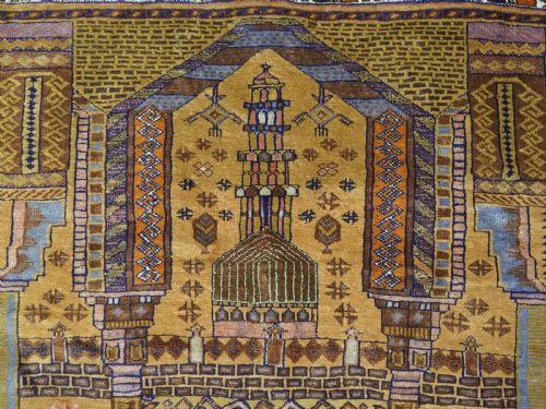 VINTAGE AFGHAN TAIMANI SISTAN BALUCH PRAYER RUG MIXED TECHNIQUE CAMEL WOOL CIRCA 1930 - ADDITIONAL PHOTO 7