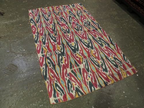 fig 1. ANTIQUE UZBEK IKAT FABRIC PANEL, SEMI SILK ADRAS, BUKHARA, CIRCA 1900 OR EARLIER.