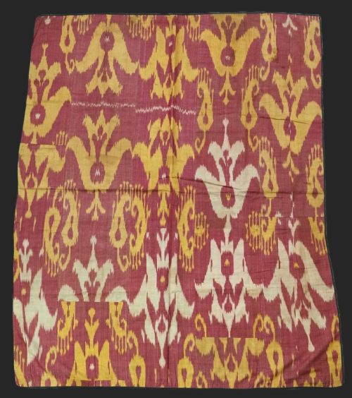 Antique Uzbek Ikat Fabric Panel, Semi Silk Adras, Bukhara, Circa 1900 or Earlier.