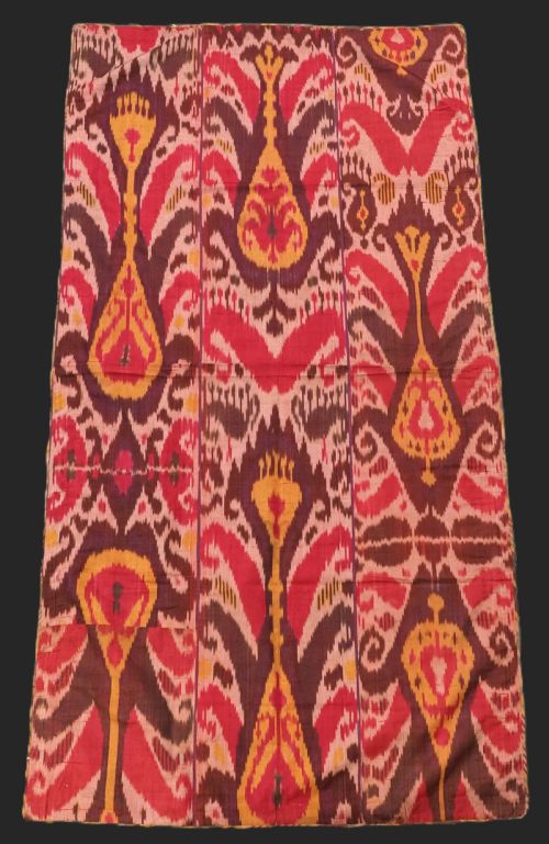 Antique Uzbek Ikat Fabric Panel, Semi Silk Adras, Bukhara, Circa 1900 or Earlier.