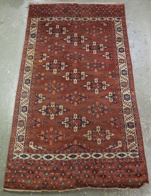 Antique Karadasahli Yomut Small Main Carpet with C-centred Kepse Guls, Early 19th Century.