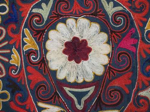 ANTIQUE UZBEK LAKAI TRIBE 'UUT KAP ILGICH' TALISMANIC SHIELD SILK ON GREEN GROUND CIRCA 1900 - ADDITIONAL PHOTO 5