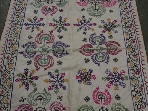 ANTIQUE UZBEK TAJIK SUZANI OF SMALL SIZE SILK ON SILK CIRCA 190020 - ADDITIONAL PHOTO 3