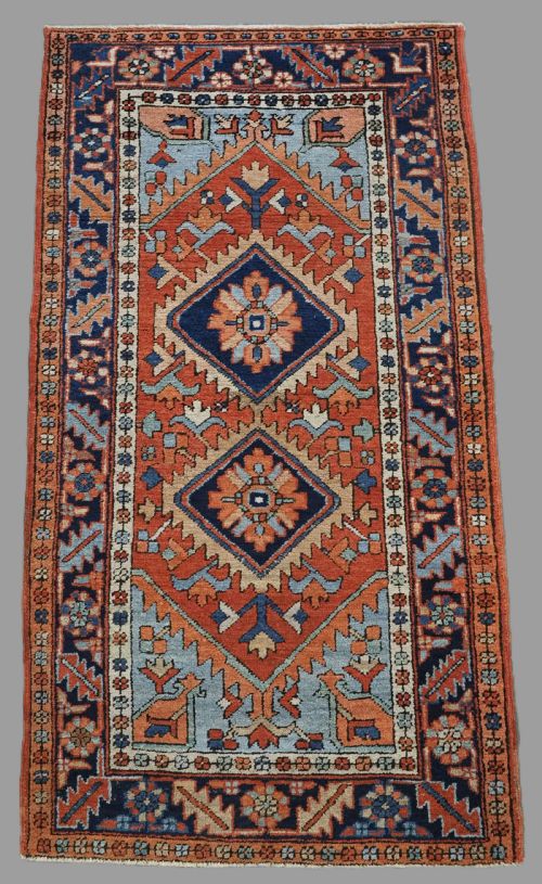 ANTIQUE KARAJA HERIZ REGION RUG OF SMALL SIZE WITH SUPERB COLOUR CIRCA 1900