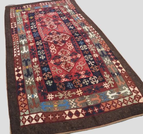 ANTIQUE CENTRAL ASIAN EMBROIDERED FELT RUG UZBEK LAKAI TRIBAL RUG CIRCA 1900 - ADDITIONAL PHOTO 1