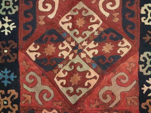 ANTIQUE CENTRAL ASIAN EMBROIDERED FELT RUG UZBEK LAKAI TRIBAL RUG CIRCA 1900 - ADDITIONAL PHOTO 12