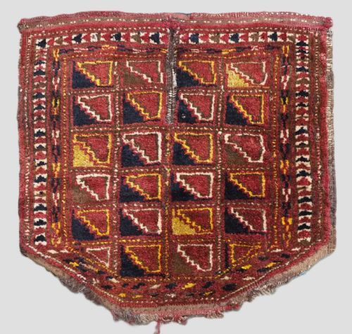 ANTIQUE ERSARI TURKMEN SADDLE COVER RUG GREAT DESIGN CIRCA 1900