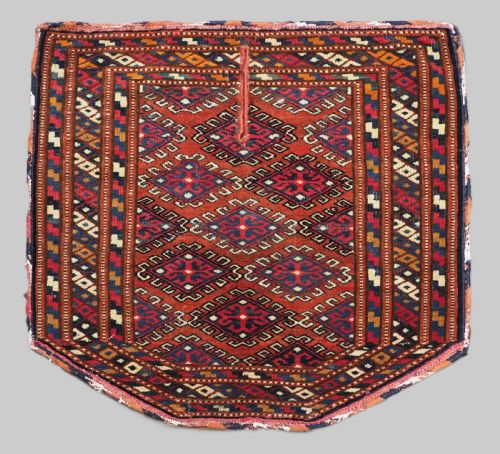 ANTIQUE YOMUT TURKMEN SADDLE COVER RUG WITH CLASSIC DESIGN CIRCA 1920