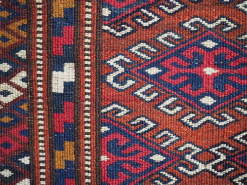 ANTIQUE YOMUT TURKMEN SADDLE COVER RUG WITH CLASSIC DESIGN CIRCA 1920 - ADDITIONAL PHOTO 8