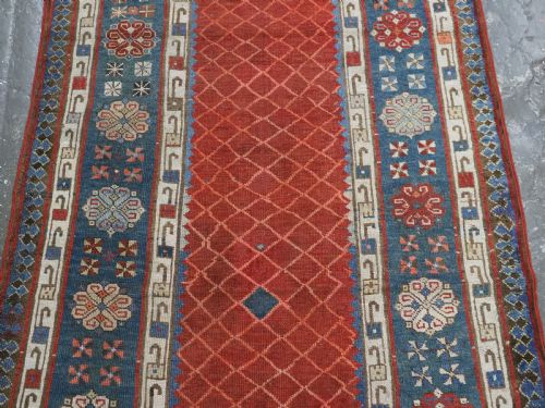 ANTIQUE CAUCASIAN TALISH LONG RUG RUNNER LATTICE DESIGN CIRCA 1880 - ADDITIONAL PHOTO 3