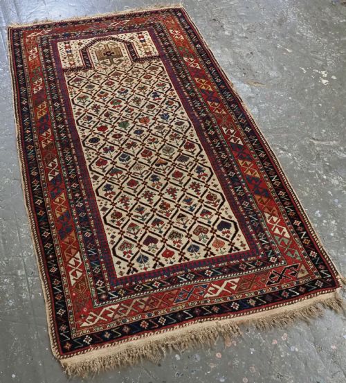 ANTIQUE CAUCASIAN DAGESTAN PRAYER RUG FLORAL LATTICE DESIGN ORIGINAL CONDITION CIRCA 185060 - ADDITIONAL PHOTO 1