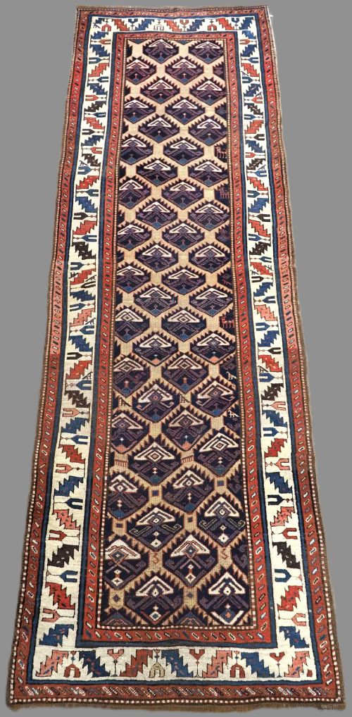 ANTIQUE CAUCASIAN GENDJE OR SHAHSAVAN RUNNER WITH LATTICE DESIGN CIRCA 1880