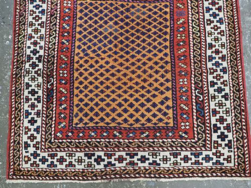 ANTIQUE TURKISH BERGAMA RUG SMALL SQUARE SIZE LATTICE DESIGN CIRCA 1900 - ADDITIONAL PHOTO 3
