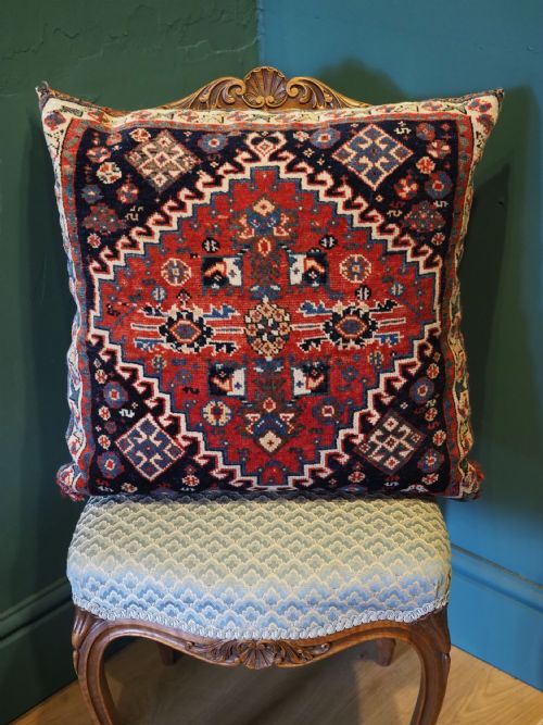 Antique Qashqai Saddle Bag Carpet Cushion - Size: 50 X 50cm (1ft 8in X 1ft 8in).