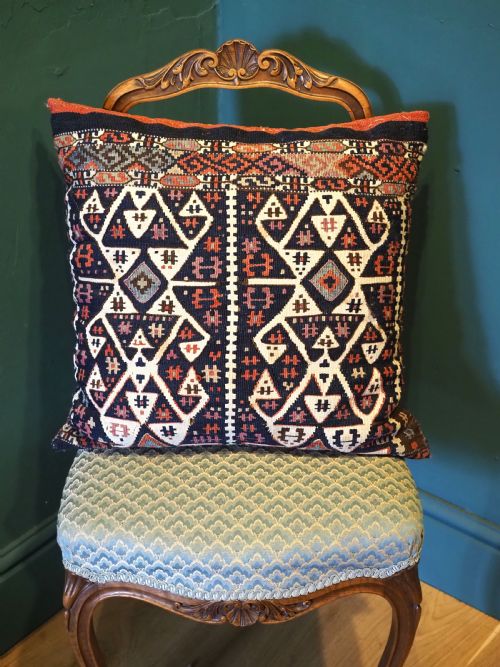 Antique Turkish Malatya Saddle Bag Kilim Cushion - Size: 45 X 45cm (18in X 18in).