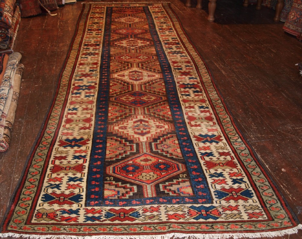 ANTIQUE KURDISH RUNNER, GOOD LARGE SIZE, GREAT BORDER, CIRCA 1900