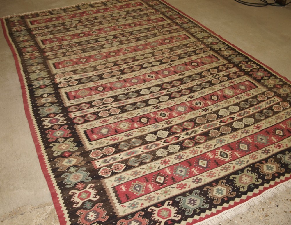 OLD TURKISH SHARKOY KILIM, STRIPED DESIGN, GREAT COLOUR, ABOUT 60 YEARS OLD