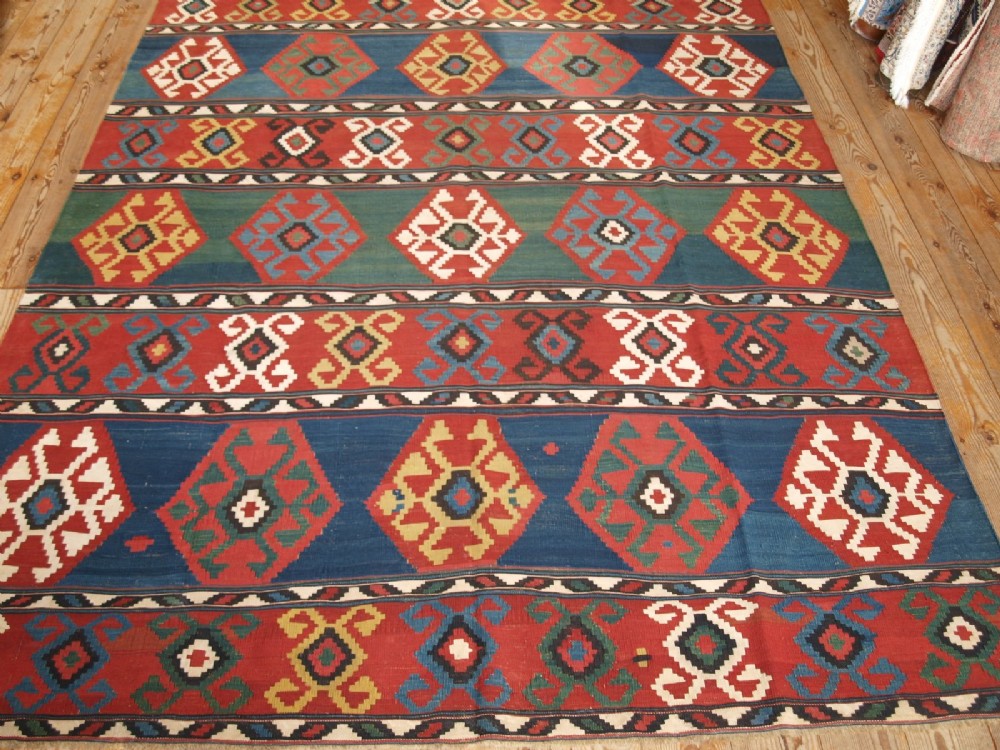 ANTIQUE SOUTH CAUCASIAN SHIRVAN KILIM, OUTSTANDING COLOURS, 4TH QUARTER 19TH CENT